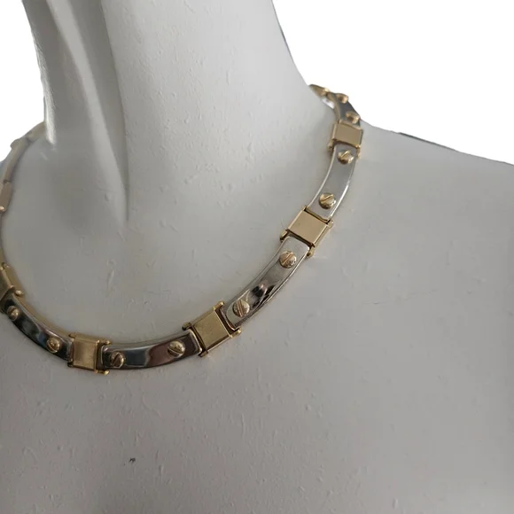 Necklace, mixed metal, collar size, 80's - Picture 3 of 4